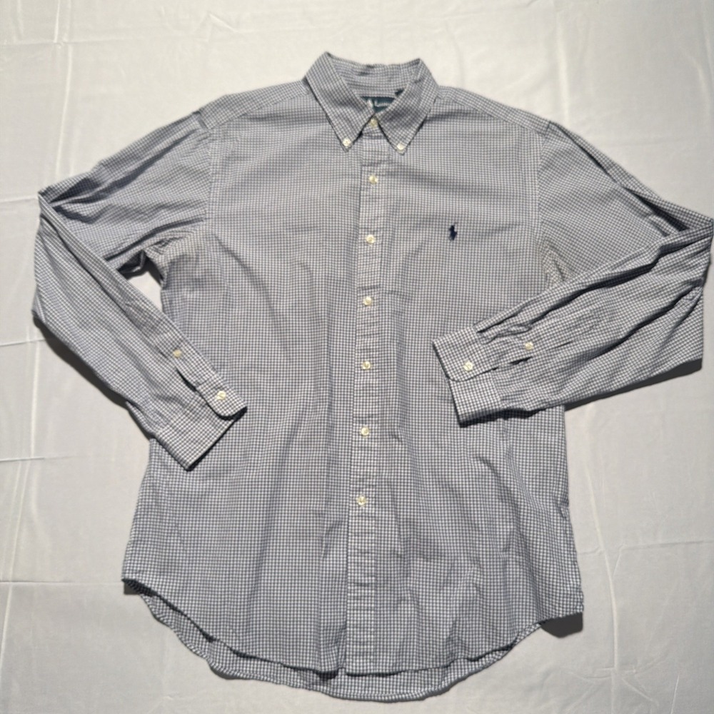 Polo Ralph Lauren Shirt Mens L Navy Plaid Classic Long Sleeve Button Down